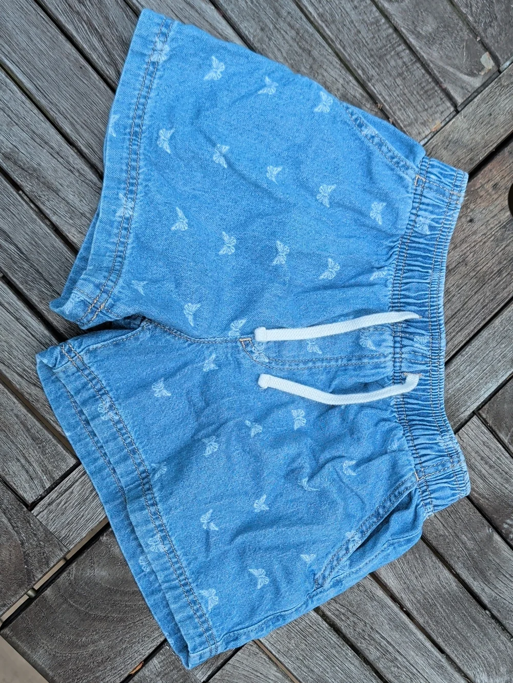 Old Navy Light Blue Denim-Style Drawstring Shorts with White Accents